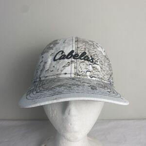 Cabelas Hat Cap Mens Snap white gray  Camo embroidered Hunting Fishing outdoors